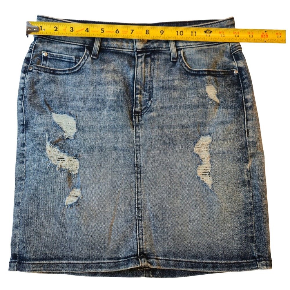Guess Los Angeles Distressed Denim Skirt Mini Acid Wash Jean Sz S - Picture 5 of 6